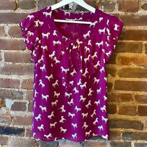 Equestrian print bow blouse
